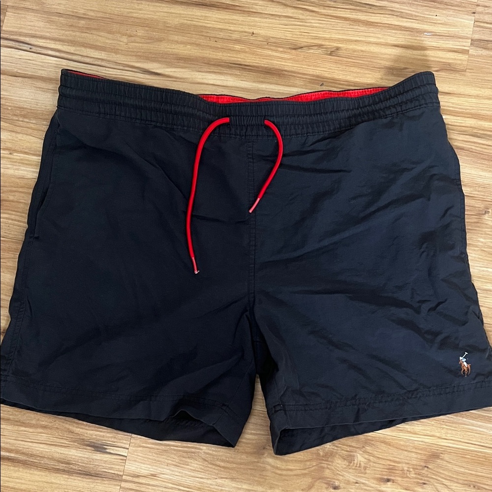 Polo by Ralph Lauren Black Swim Trunks with Red Drawstring